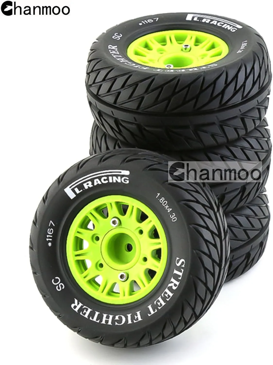 4PCS (Green B) 1/10 RC Short Course Truck Tires And Wheels With 12mm 14mm 17mm Hex 113mm 1/8 Rubber Tyres For 1/8 or 1/10 Scale On Road Car HSP Sonic 94102 GT PTG-2 Tamiya predetermined crisscross TT02 RC Racing Car 