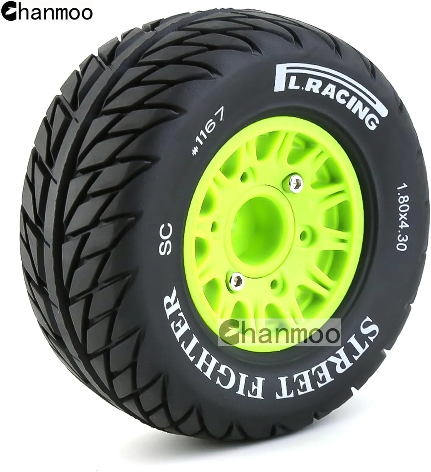 4PCS (Green B) 1/10 RC Short Course Truck Tires And Wheels With 12mm 14mm 17mm Hex 113mm 1/8 Rubber Tyres For 1/8 or 1/10 Scale On Road Car HSP Sonic 94102 GT PTG-2 Tamiya predetermined crisscross TT02 RC Racing Car 