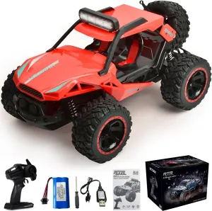 4WD Electric surmise Vehicle with Headlight DMRC014-R Remote Control Car,1:14 Scale Off Road RC Cars Toy Gifts for Boys Age 6-12,2.4GHz 25KPH High Speed 