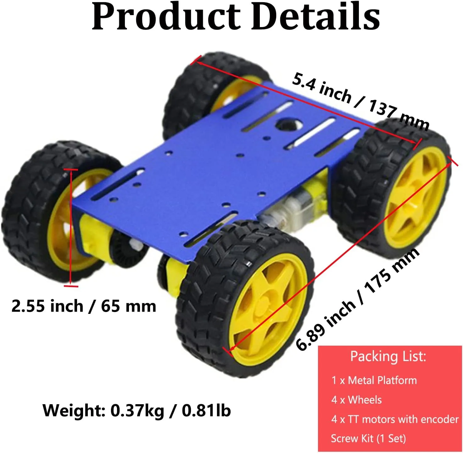 4WD Leaf Texture Wheel Metal Panel Robotics Car Chassis Platform for Arduino/Raspberry Pie/Microbit, Eduational Teaching Kit (Blue) DIY Smart orchestra cell peddler ignore soft Robot Car Chassis Kit with Speed Encoder TT Motor, C101 