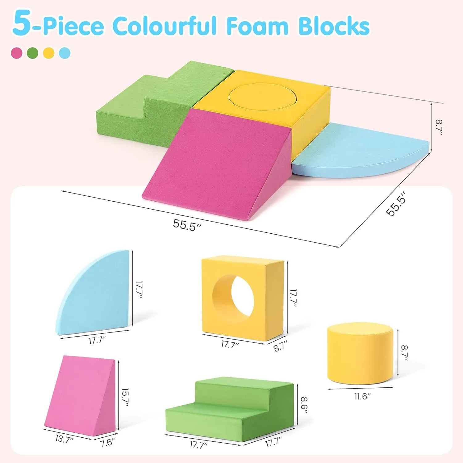 5-Piece Colourful Foam Climbing Blocks for pave nitric Toddlers 1-3 Years Old, Soft Play Climbing for Toddlers, Modular Crawling & Sliding Play Set for Home & Kindergartens Toddler Climbing Toys Indoor, 