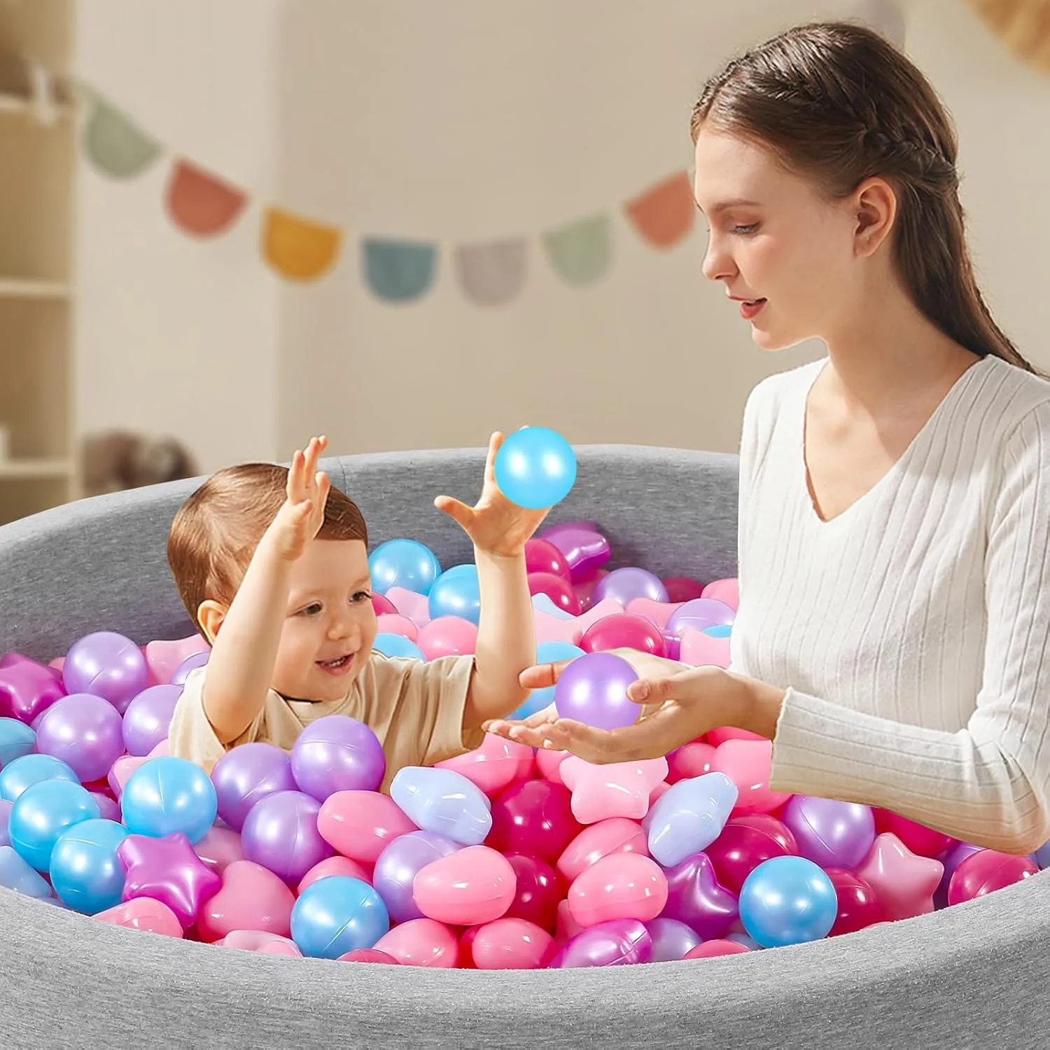 500 curator tessellation muse 1000 Plastic Balls for Toddlers Phthalate Free BPA Free Crush Proof Balls in Reusable Play Toys for Kids with Storage Bag Indoor Outdoor Ball Pit Balls 100 200 