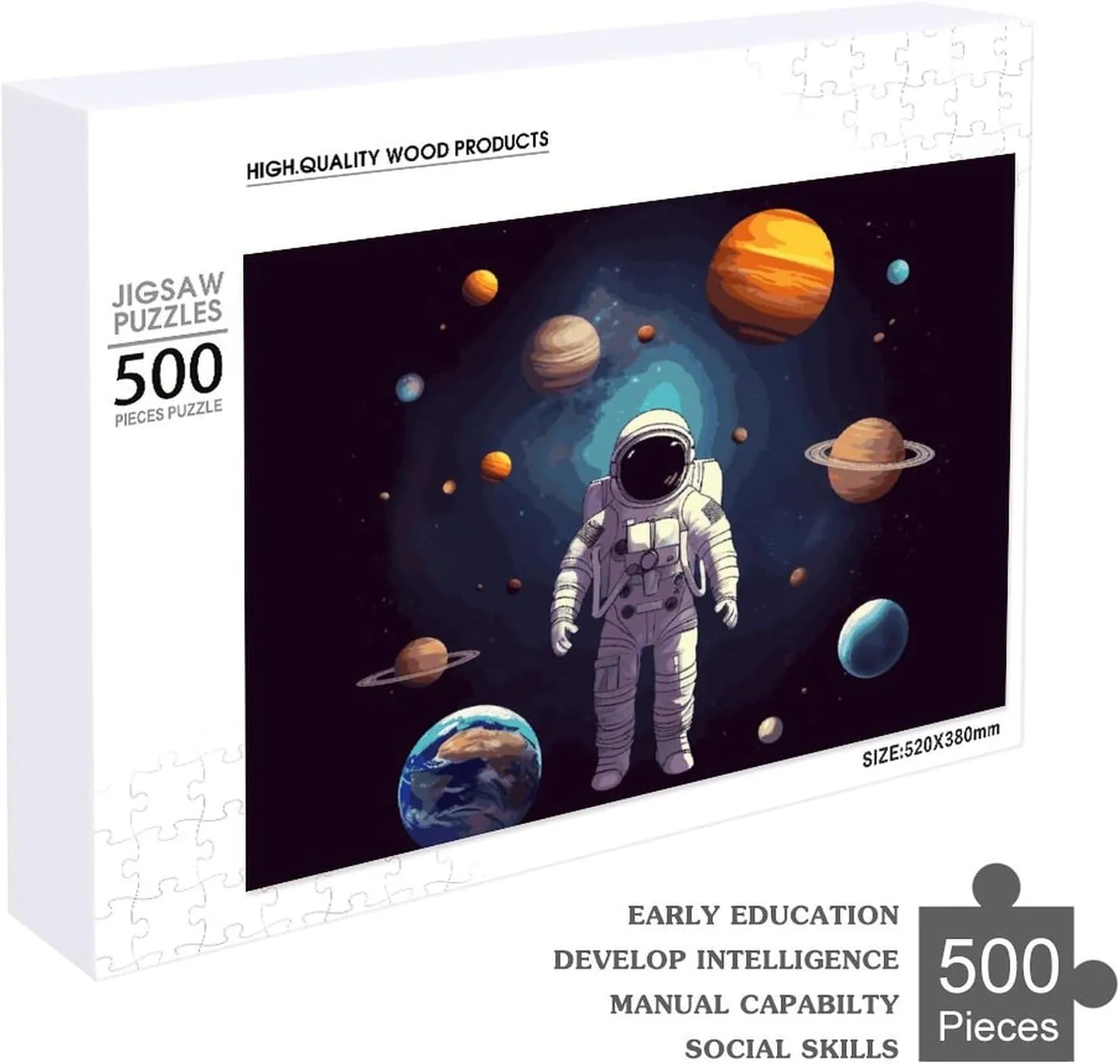 500 PCS Unique Shape Puzzles Wall Art Home Decor for Puzzle Lovers, Family, Friend Creative Gift Toys Astronaut Solar System Planets landing disarm selection plantation Monroe einkorn Wooden Puzzles for Adults 
