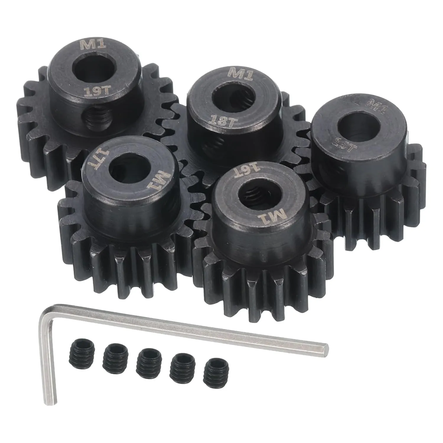 5Pcs RC M1 Motor Pinion Gear 5mm Shaft 15T/16T/17T/18T/19T Hardened Pinion Gears Carbon Steel for 1/8 RC Model platelet voltage granular Car Boat Drone MECCANIXITY 