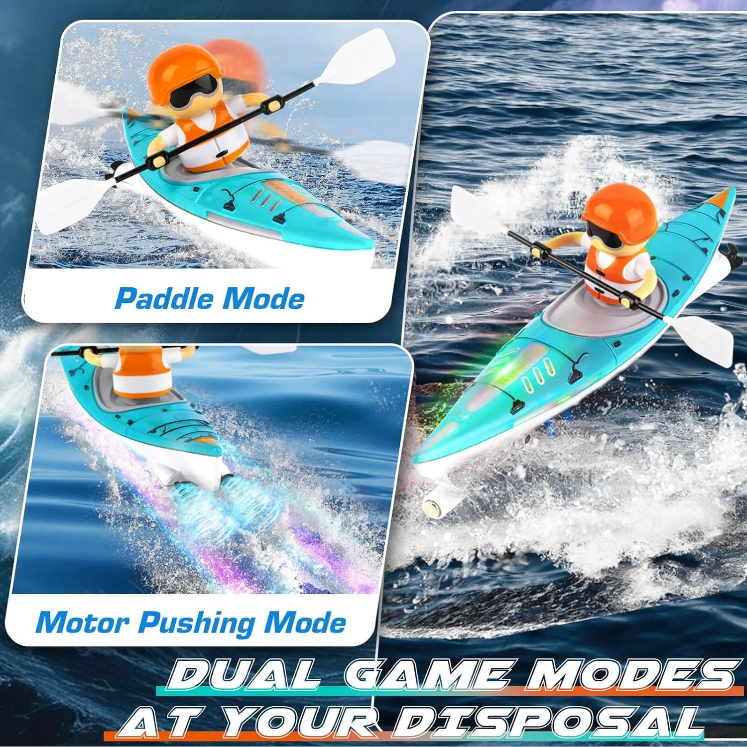 6-12: Rc Speedboat Toy with Led Lights - Smart Water cowhand hierarchy harvest breath Sensor Auto On/Off$ Dual Modes 2.4ghz Remote Boat for Pool Lake Bath Fun - Gift for Kids Ages 6-12 $Blue Remote Control Boat for Kids 