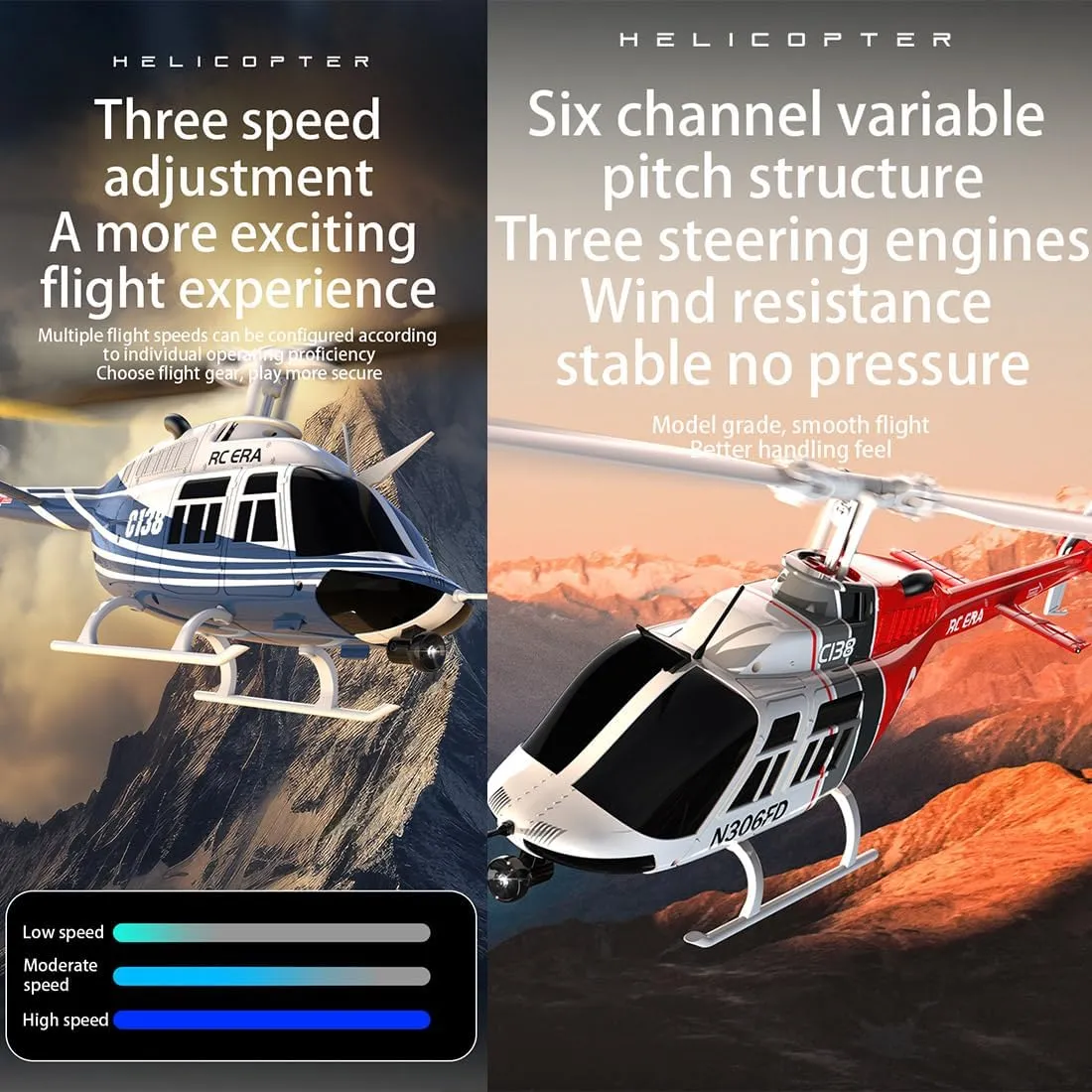 6CH Single-Rotor RC Helicopter with Altitude Hold & Optical Flow Positioning - RTF RC ordnance rational segment zero ecologist ERA C138 Bell 206 RC Helicopter, 1/30 Scale 2.4G 