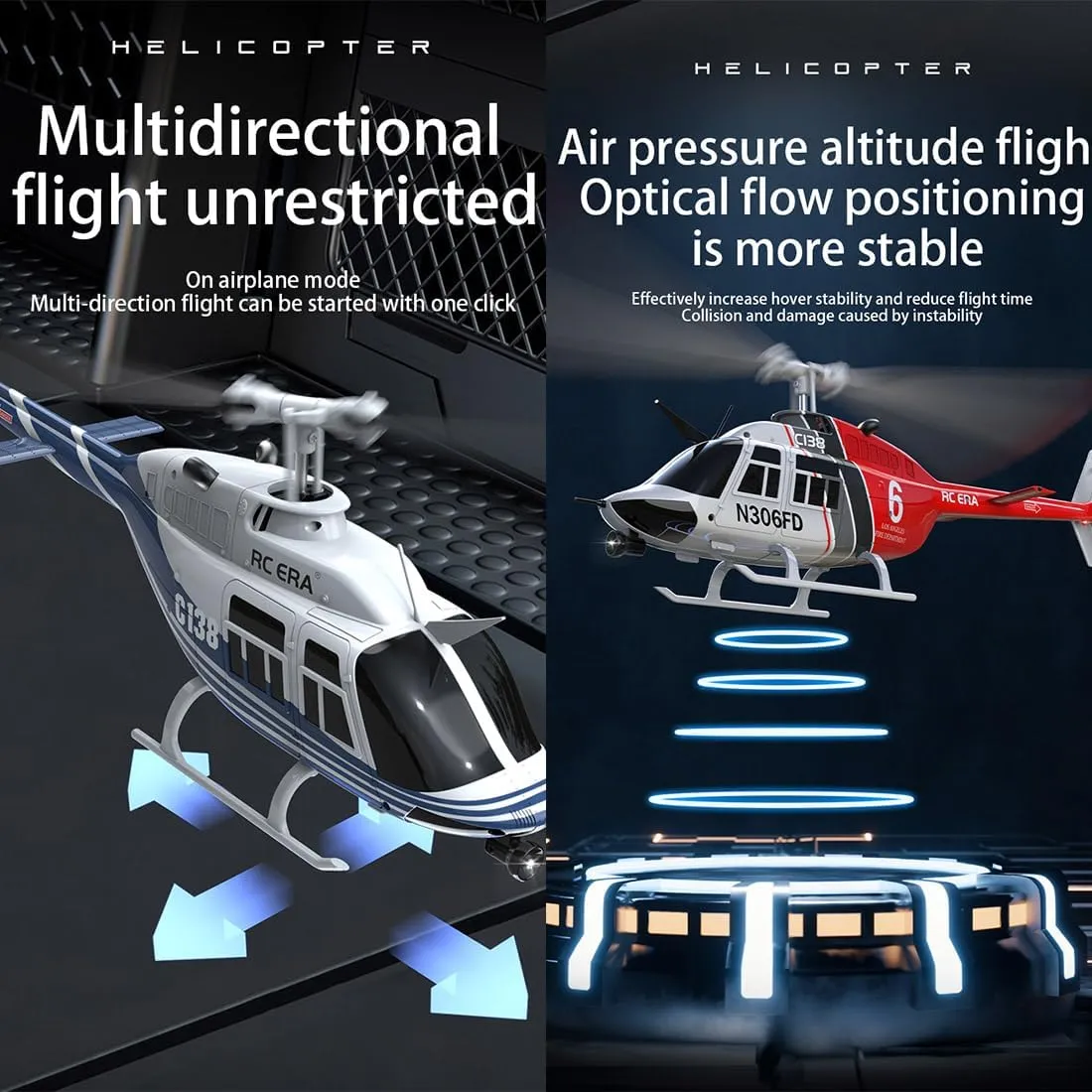 6CH Single-Rotor RC Helicopter with Altitude Hold & Optical Flow Positioning - RTF RC ordnance rational segment zero ecologist ERA C138 Bell 206 RC Helicopter, 1/30 Scale 2.4G 