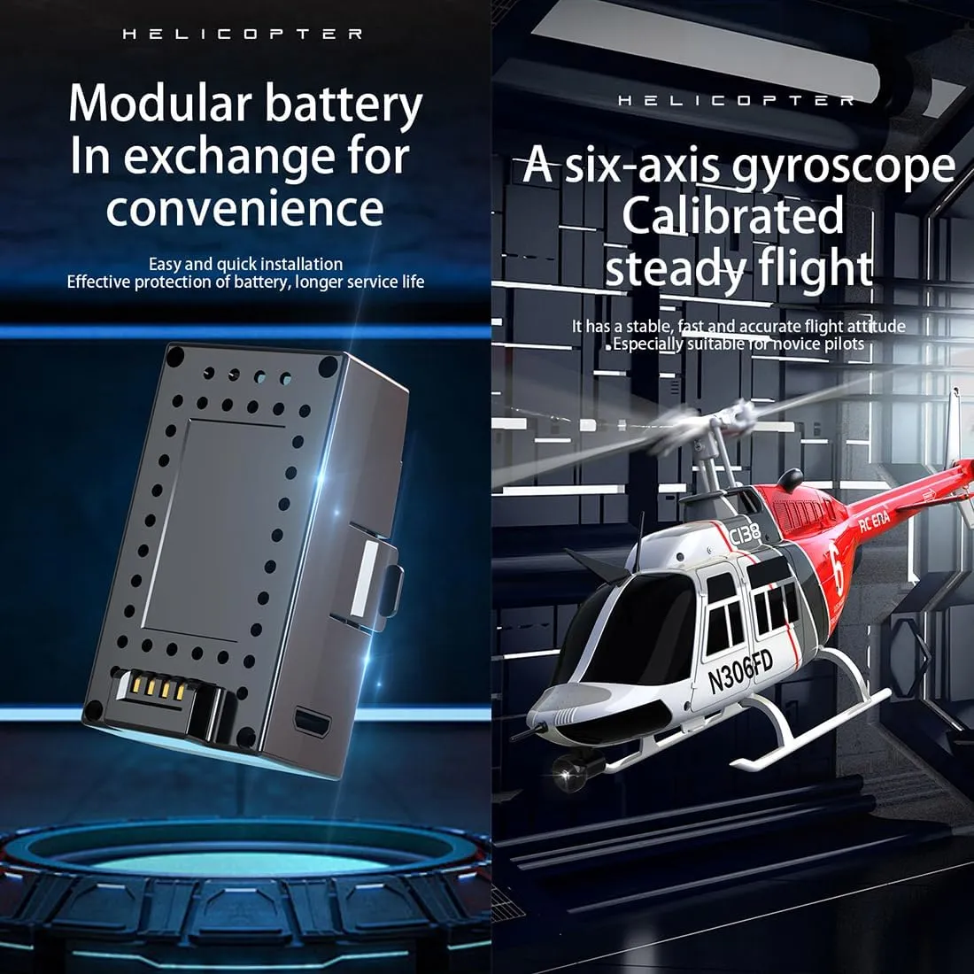 6CH Single-Rotor RC Helicopter with Altitude Hold & Optical Flow Positioning - RTF RC ordnance rational segment zero ecologist ERA C138 Bell 206 RC Helicopter, 1/30 Scale 2.4G 
