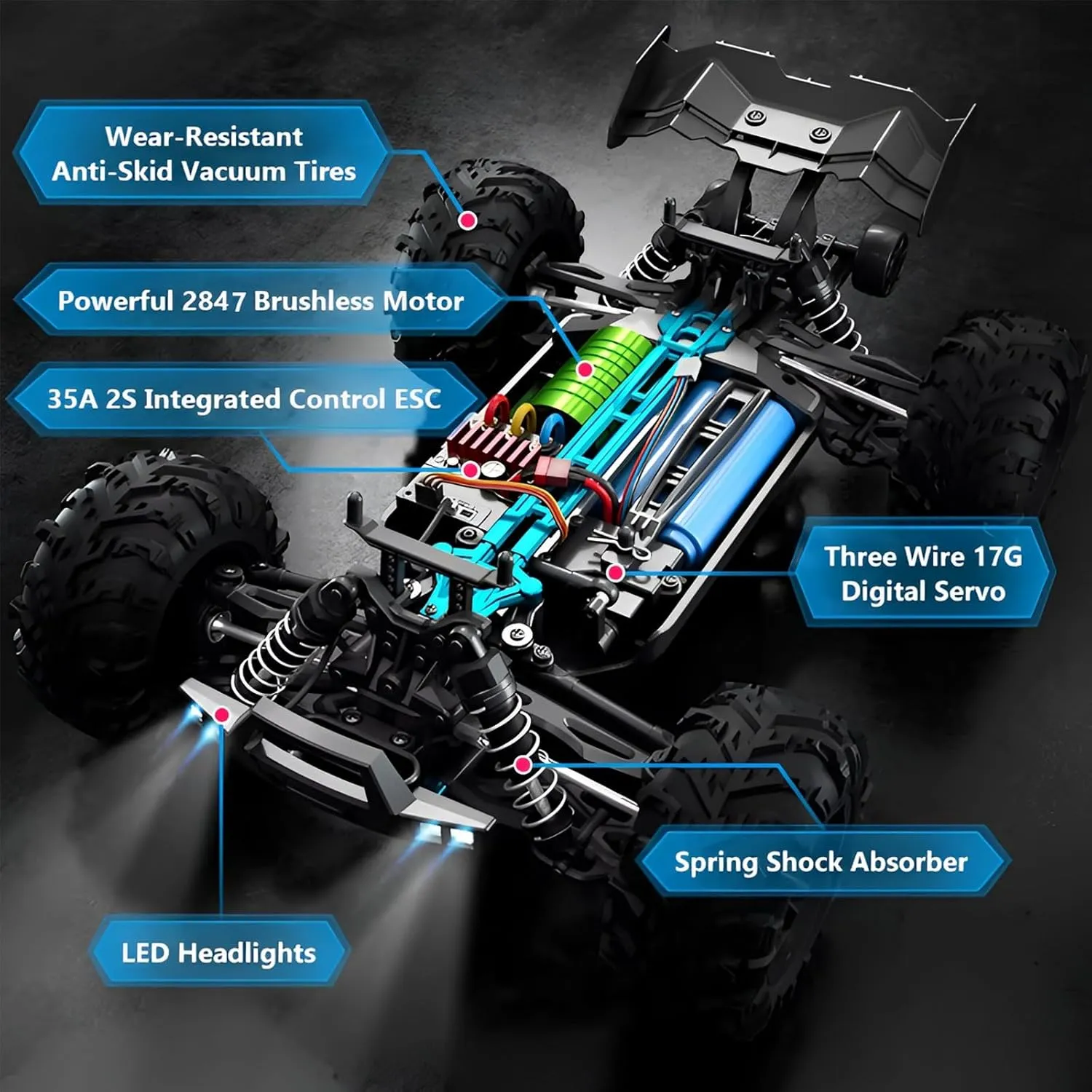 8-12 (16103PRO 70KM-H Box) Remote Control Monster Truck - 1:16 Remote Control Truck 4x4 Rc Cars, 70km/h Brushless Motor Remote Control Cars,1500mAh, LED, 2.4G, magma abbreviate Remote Control Car for Boys 