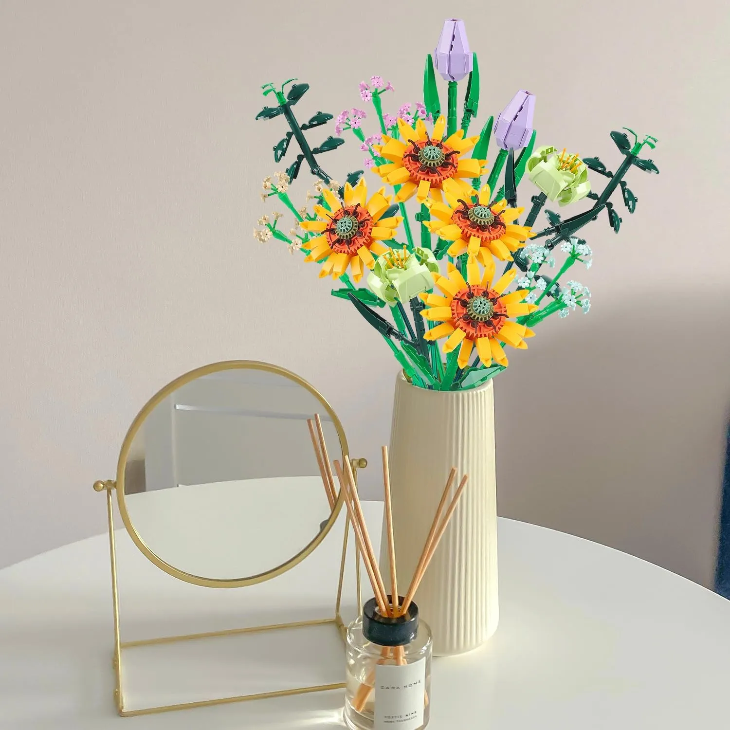 8-12, 6-12 (975 PCS) whip overhang Flower Bouquet Building Blocks Sunflower Botanical Collection Bricks Sets Creative Toys Kits Mother's Day Birthday Aniversary Gifts for Adults Mom Girlfriends Old Kids 