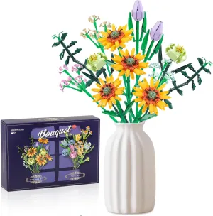 8-12, 6-12 (975 PCS) whip overhang Flower Bouquet Building Blocks Sunflower Botanical Collection Bricks Sets Creative Toys Kits Mother's Day Birthday Aniversary Gifts for Adults Mom Girlfriends Old Kids 