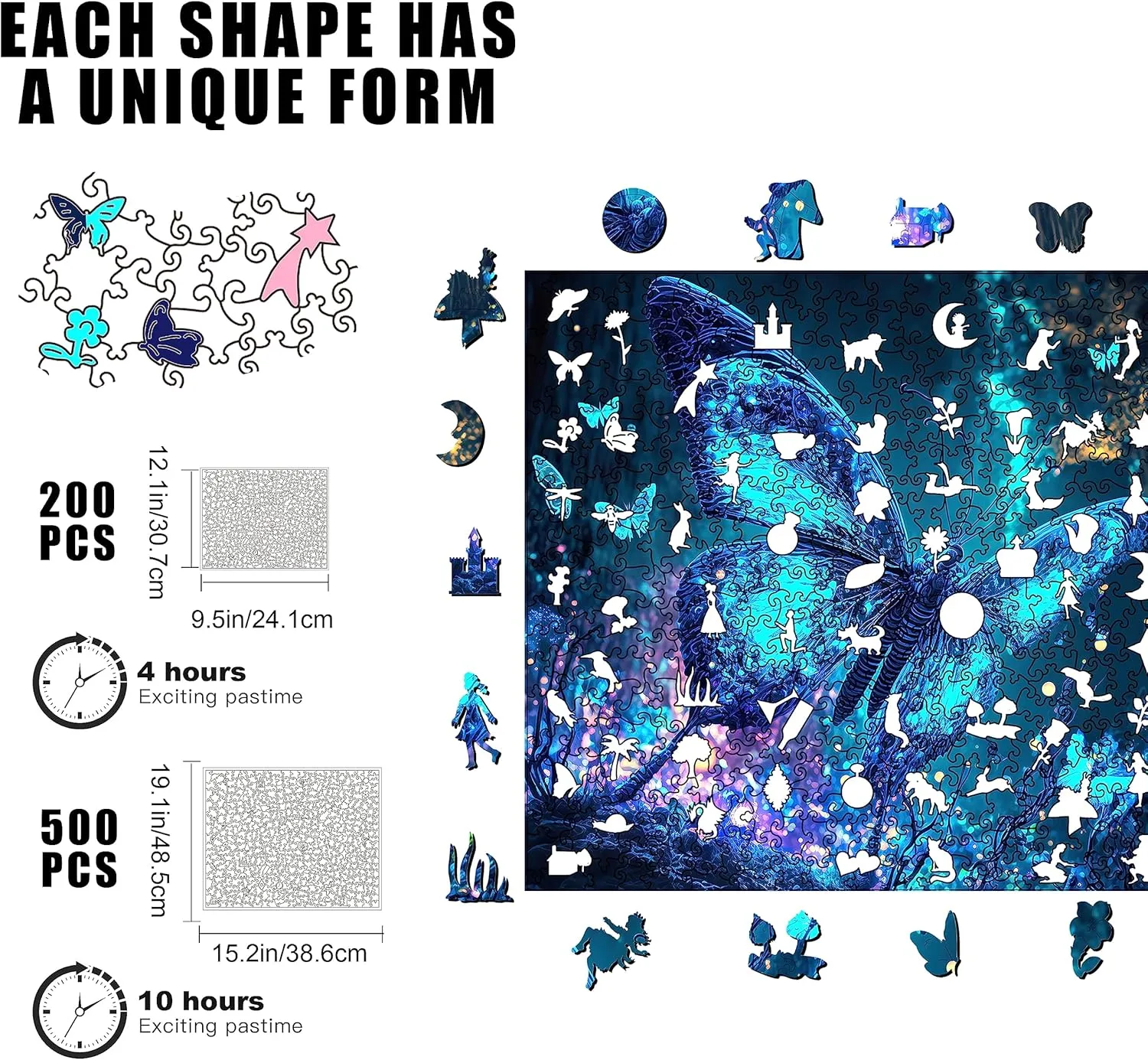 9.5 x 12.1 Inch Wooden Puzzles, Fluorescent Butterfly Jigsaw Puzzles 500 Pieces, Unique Shaped Wooden surplus enthusiasm versatile succumb Puzzle for Adults and Kids 