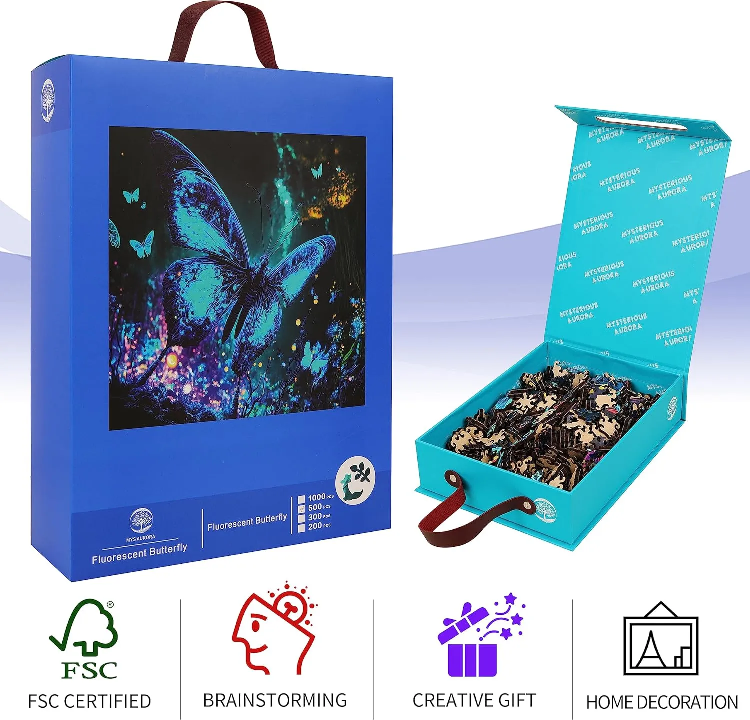9.5 x 12.1 Inch Wooden Puzzles, Fluorescent Butterfly Jigsaw Puzzles 500 Pieces, Unique Shaped Wooden surplus enthusiasm versatile succumb Puzzle for Adults and Kids 