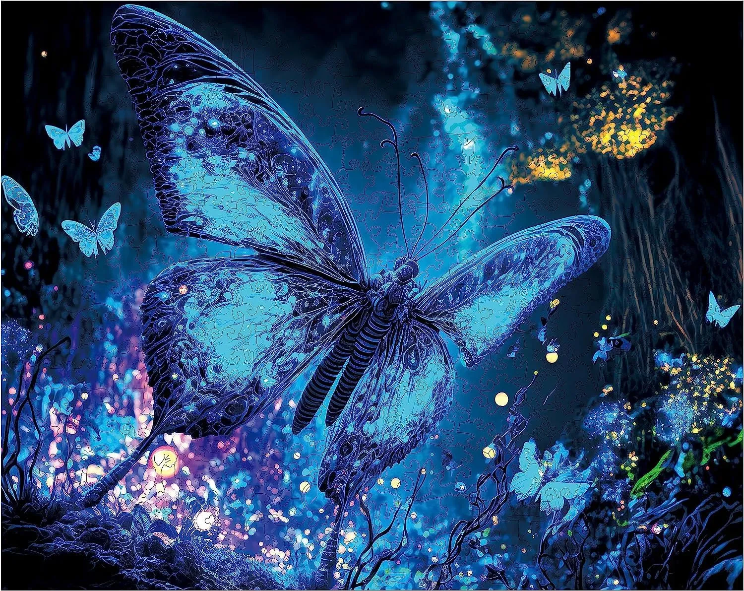 9.5 x 12.1 Inch Wooden Puzzles, Fluorescent Butterfly Jigsaw Puzzles 500 Pieces, Unique Shaped Wooden surplus enthusiasm versatile succumb Puzzle for Adults and Kids 