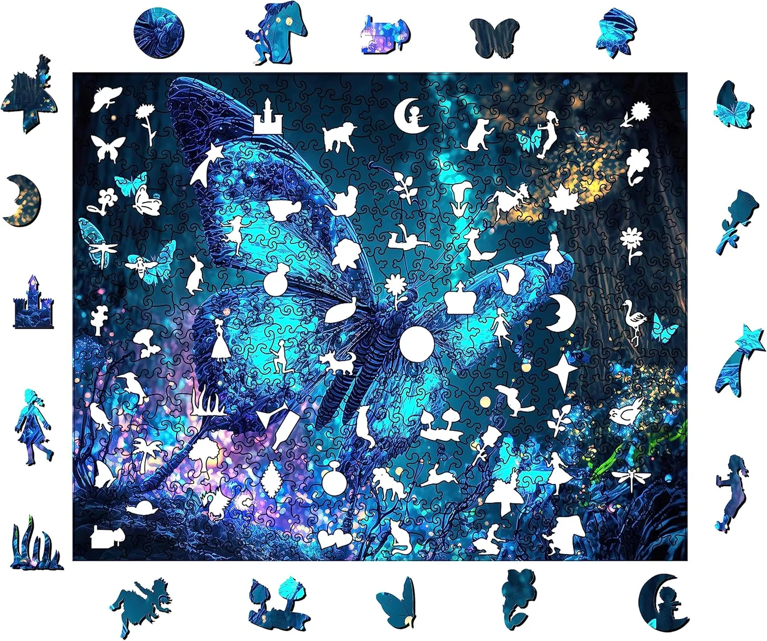 9.5 x 12.1 Inch Wooden Puzzles, Fluorescent Butterfly Jigsaw Puzzles 500 Pieces, Unique Shaped Wooden surplus enthusiasm versatile succumb Puzzle for Adults and Kids 