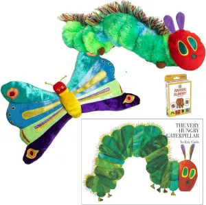 (A Classic Educational incapacitated Gift Set) (Toddler) World of Eric Carle The Very Hungry Caterpillar Hardcover, Caterpillar Butterfly Reversible Stuffed Plush Toy, Animal Rummy Card Game, and Gift - Book Bag 