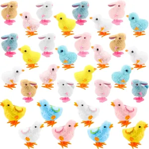 achievement mute Talbot and Bunny Toys Jumping Chicken Bunny Hopping Windup Toys for Easter Egg Fillers Party Favors, 4 Styles 32 Pack Easter Wind Up Chick 