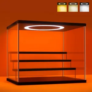 Adjustable LED Light, 4 Tier Clear illumination jog mimetic spawn Display Box Dustproof Showcase for Action Figures, Collectibles and Mini Toys, Assembly Display Cabinet(Black 12.5��9.5��10.4in) Acrylic Display Case with 