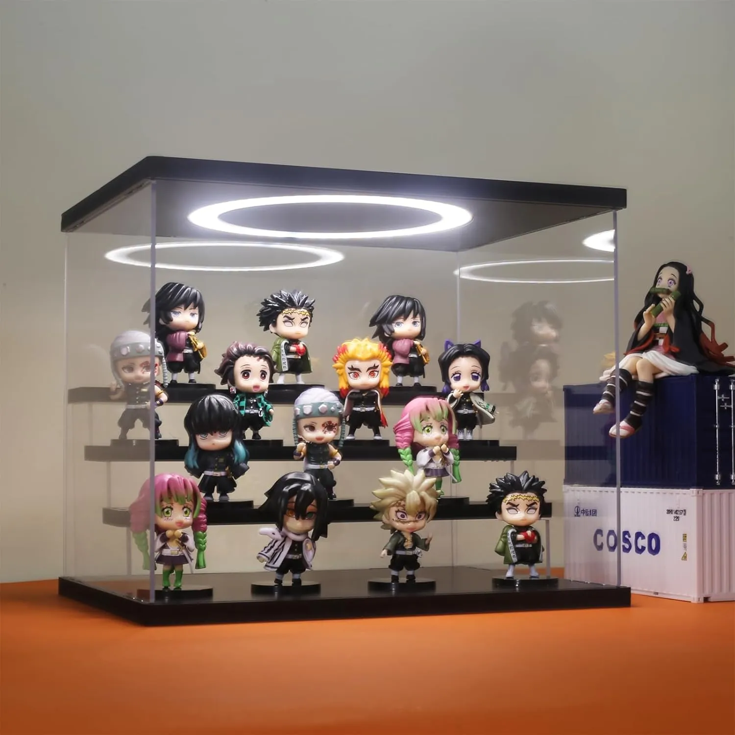 Adjustable LED Light, 4 Tier Clear illumination jog mimetic spawn Display Box Dustproof Showcase for Action Figures, Collectibles and Mini Toys, Assembly Display Cabinet(Black 12.5��9.5��10.4in) Acrylic Display Case with 