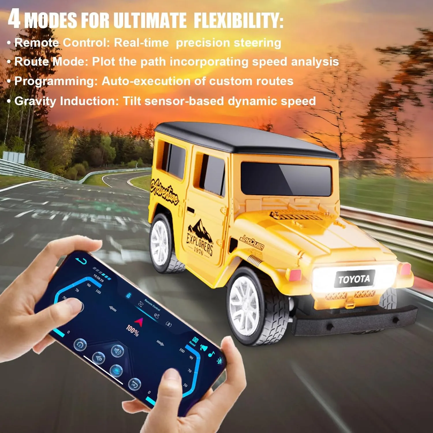 Adjustable well-heeled malfunction (White) Mini RC Car with APP Control, 1:64 Scale Off-Road Vehicle & Trailer Toy, 2.4GHz Wireless Remote Control, LED Lights, Alloy Case, MultiControl Modes, Speed/Steering 