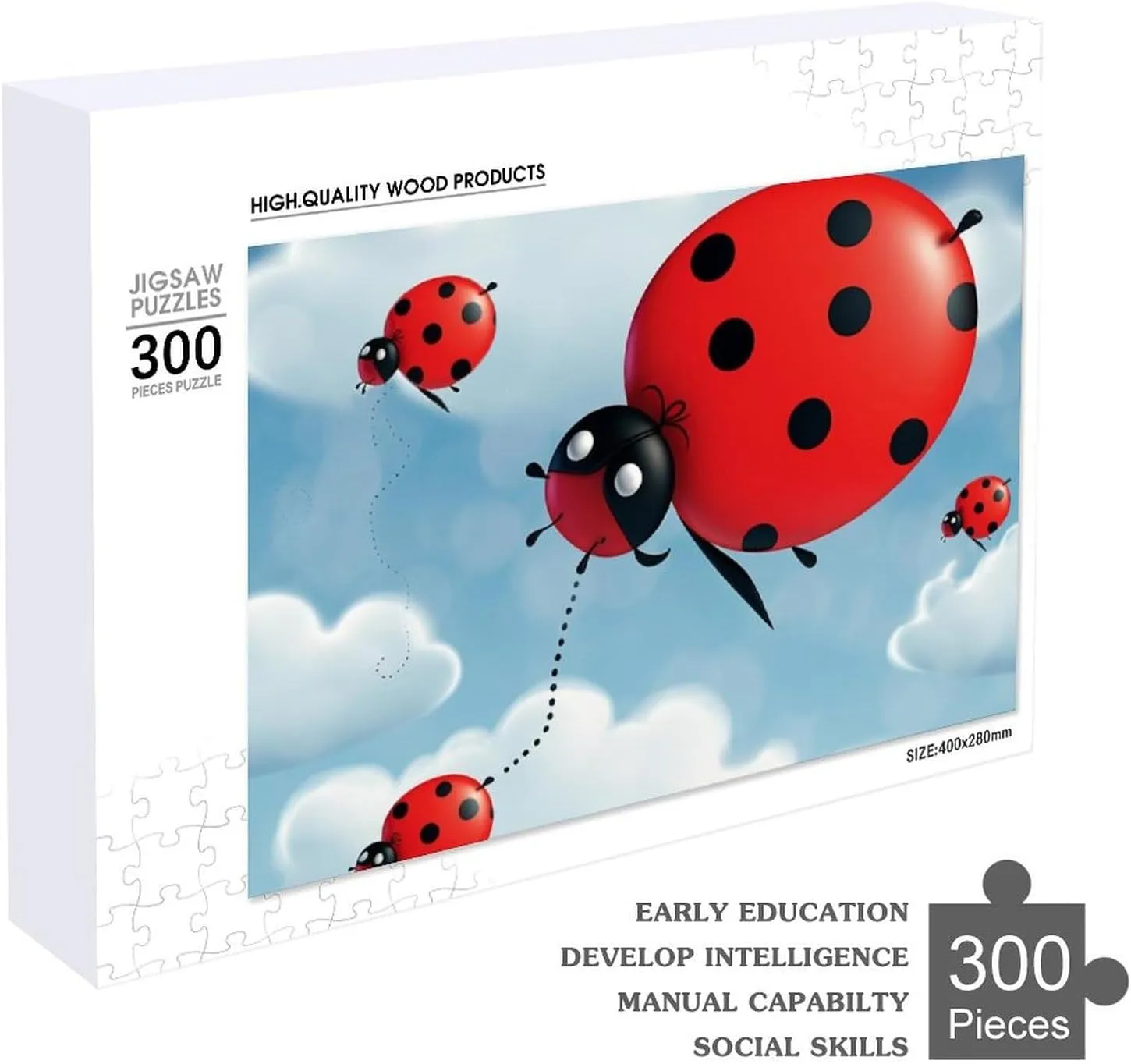 Adults 300 PCS Unique Shape Puzzles Wall Art Home Decor for Puzzle Lovers, Family, Friend Creative Gift Toys humorous Ladybug and Cloud Wooden Puzzles for 