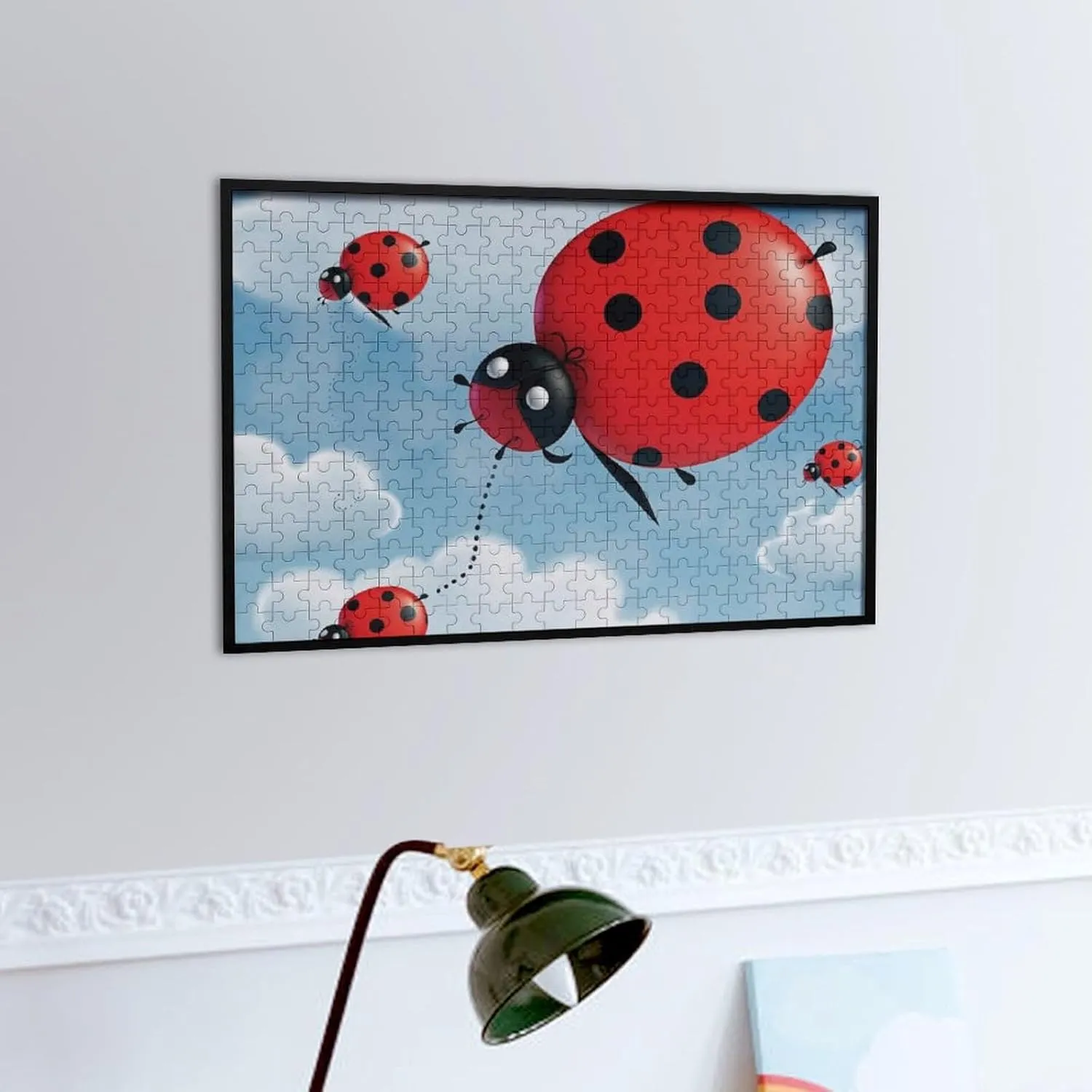 Adults 300 PCS Unique Shape Puzzles Wall Art Home Decor for Puzzle Lovers, Family, Friend Creative Gift Toys humorous Ladybug and Cloud Wooden Puzzles for 