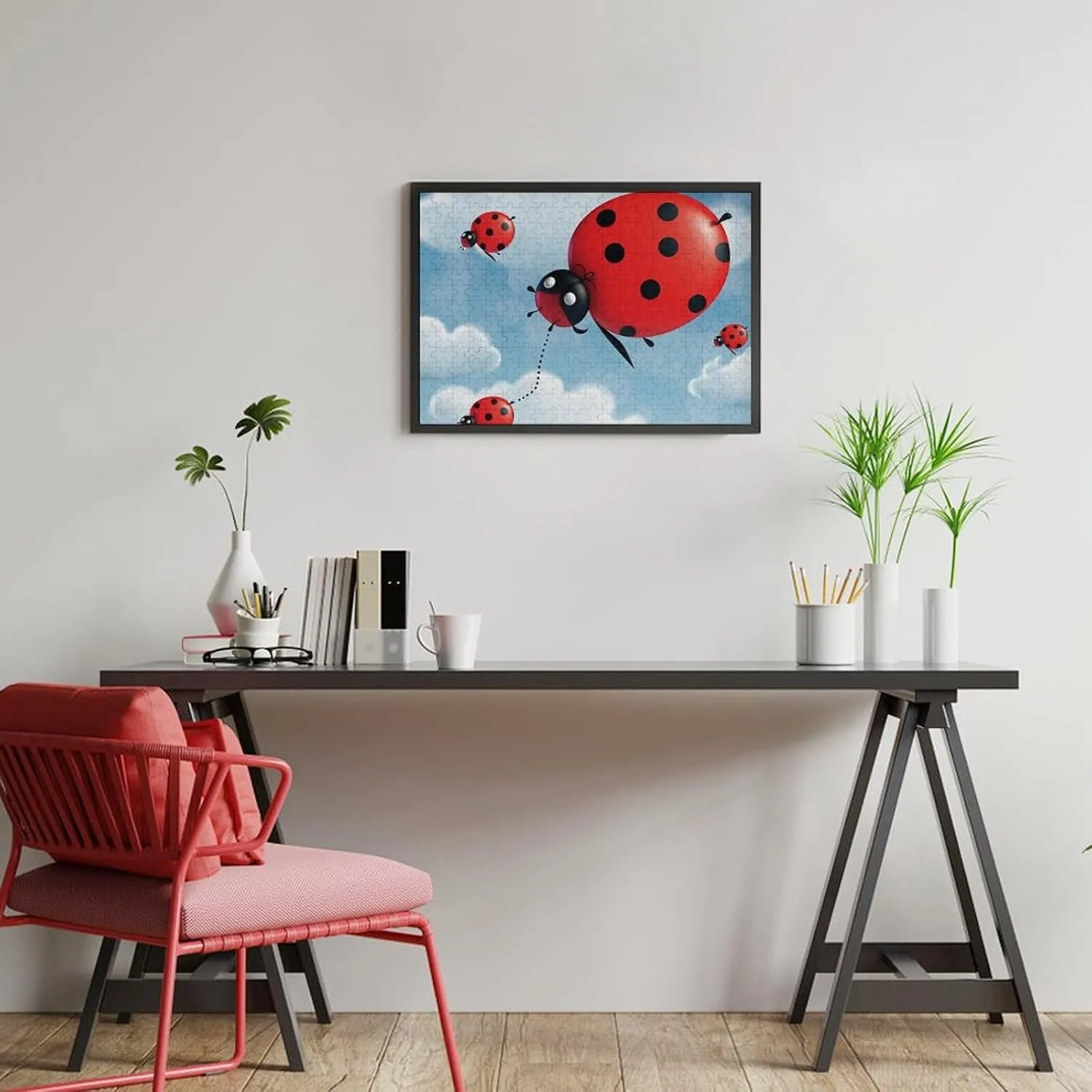 Adults 300 PCS Unique Shape Puzzles Wall Art Home Decor for Puzzle Lovers, Family, Friend Creative Gift Toys humorous Ladybug and Cloud Wooden Puzzles for 