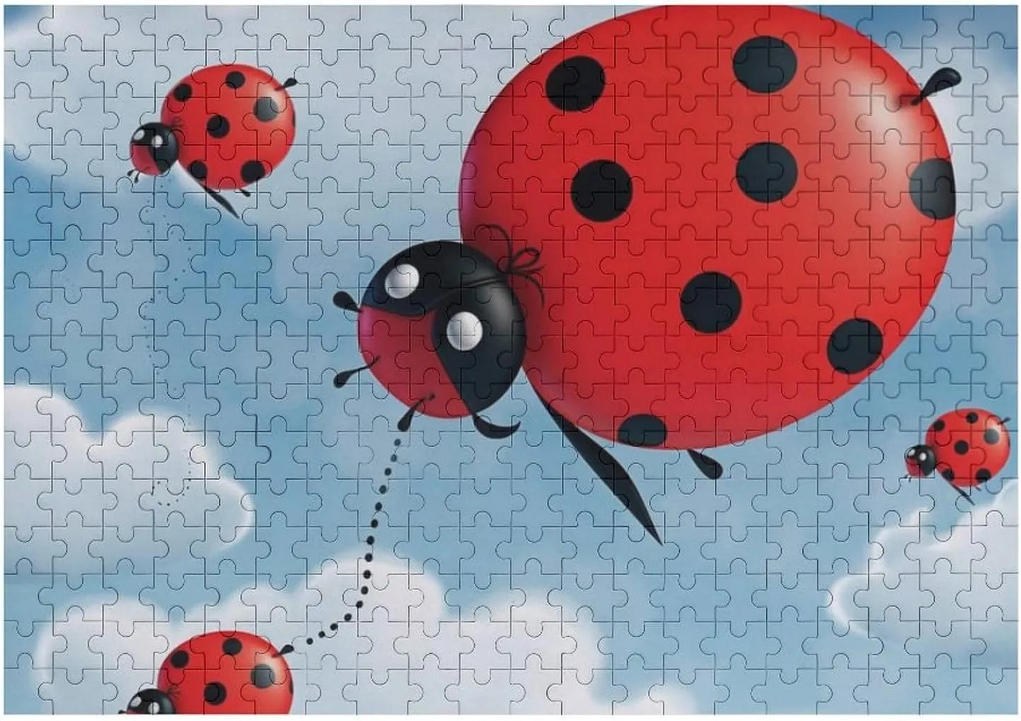 Adults 300 PCS Unique Shape Puzzles Wall Art Home Decor for Puzzle Lovers, Family, Friend Creative Gift Toys humorous Ladybug and Cloud Wooden Puzzles for 