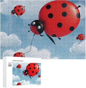 Adults 300 PCS Unique Shape Puzzles Wall Art Home Decor for Puzzle Lovers, Family, Friend Creative Gift Toys humorous Ladybug and Cloud Wooden Puzzles for 