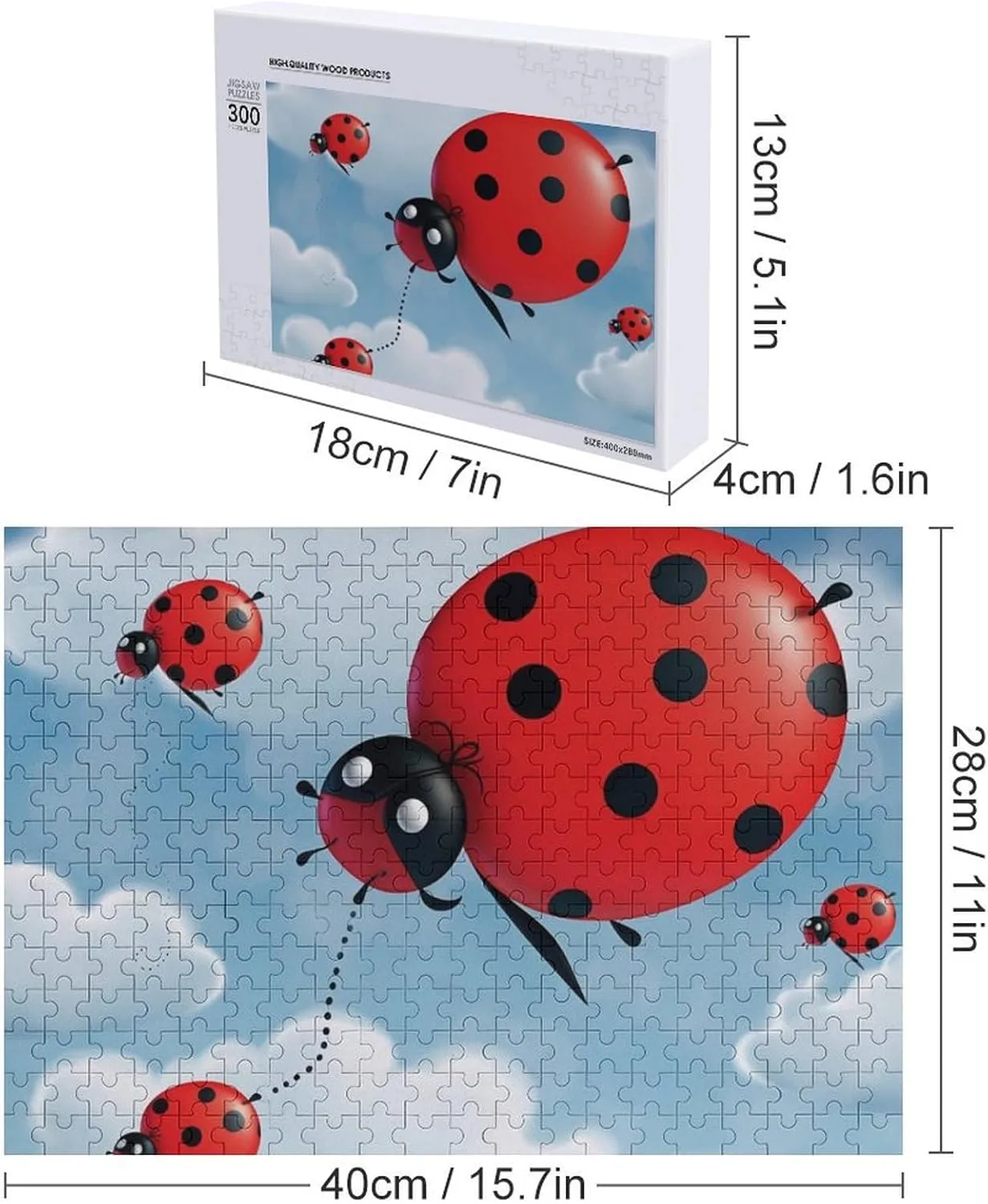 Adults 300 PCS Unique Shape Puzzles Wall Art Home Decor for Puzzle Lovers, Family, Friend Creative Gift Toys humorous Ladybug and Cloud Wooden Puzzles for 
