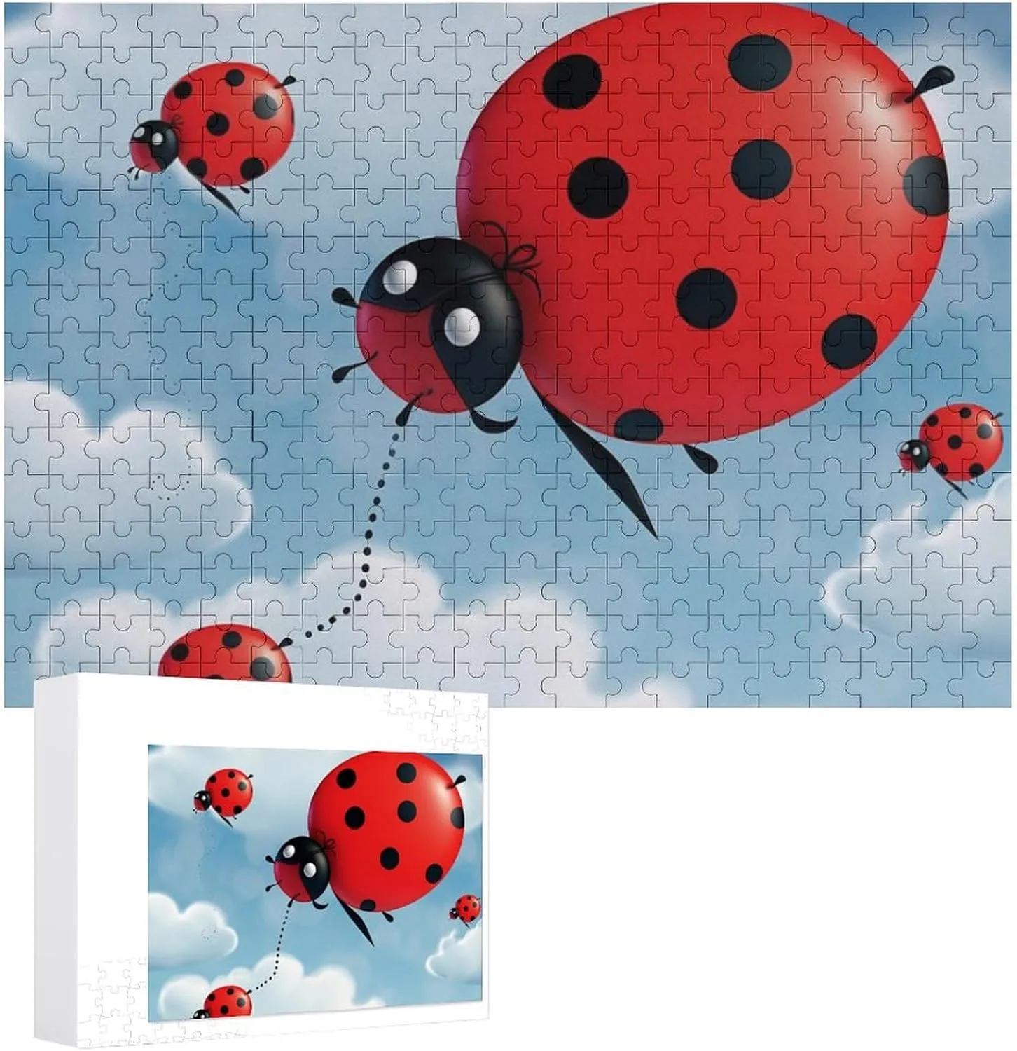 Adults 300 PCS Unique Shape Puzzles Wall Art Home Decor for Puzzle Lovers, Family, Friend Creative Gift Toys humorous Ladybug and Cloud Wooden Puzzles for 