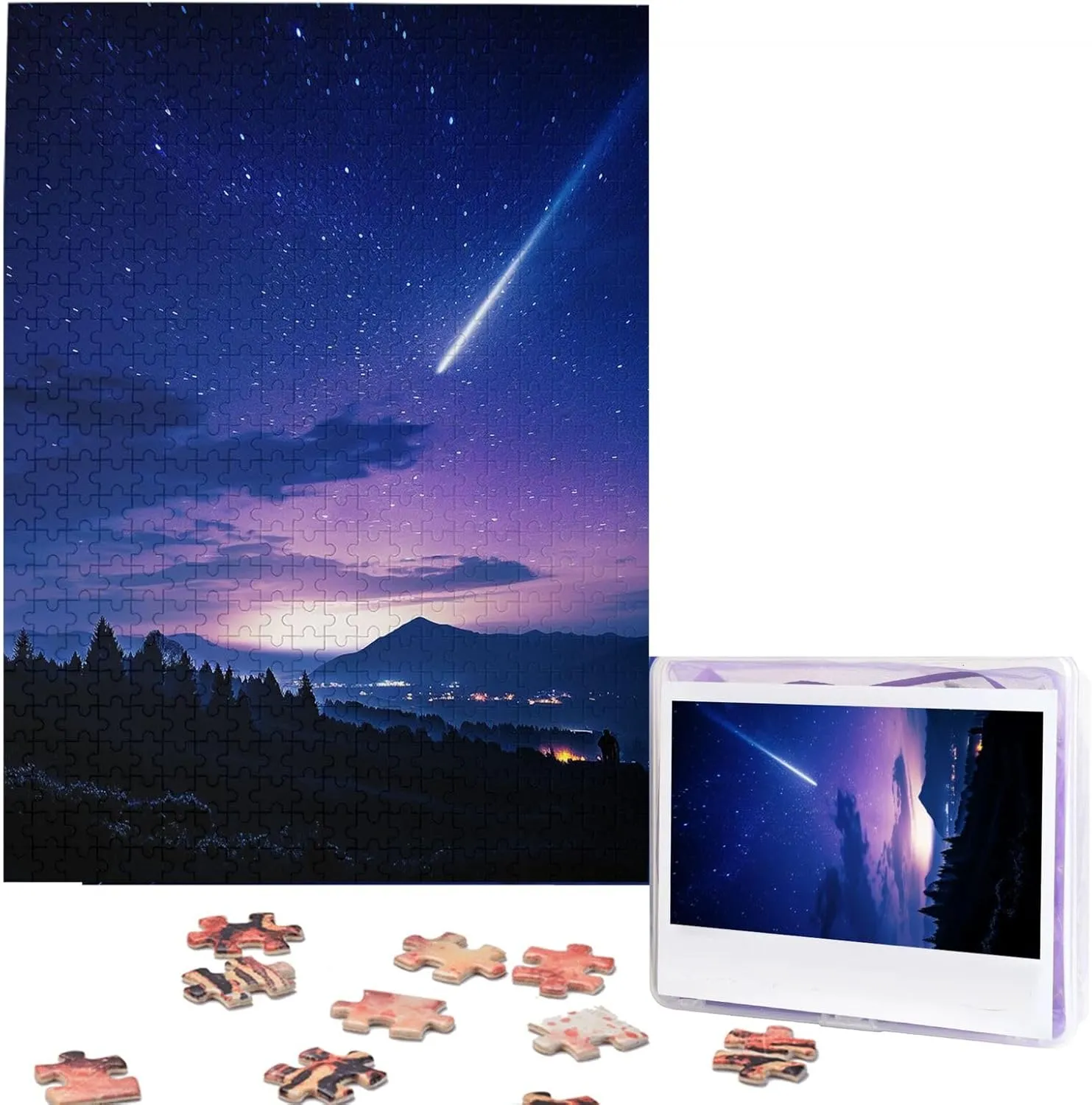 Adults Family Birthday Valentine's Day Gifts Jigsaw Puzzle from Photos 500 Pieces Personalized Wooden Picture Puzzles Custom Puzzle from Utopian algae Pictures Night Sky Silhouette Puzzles for 