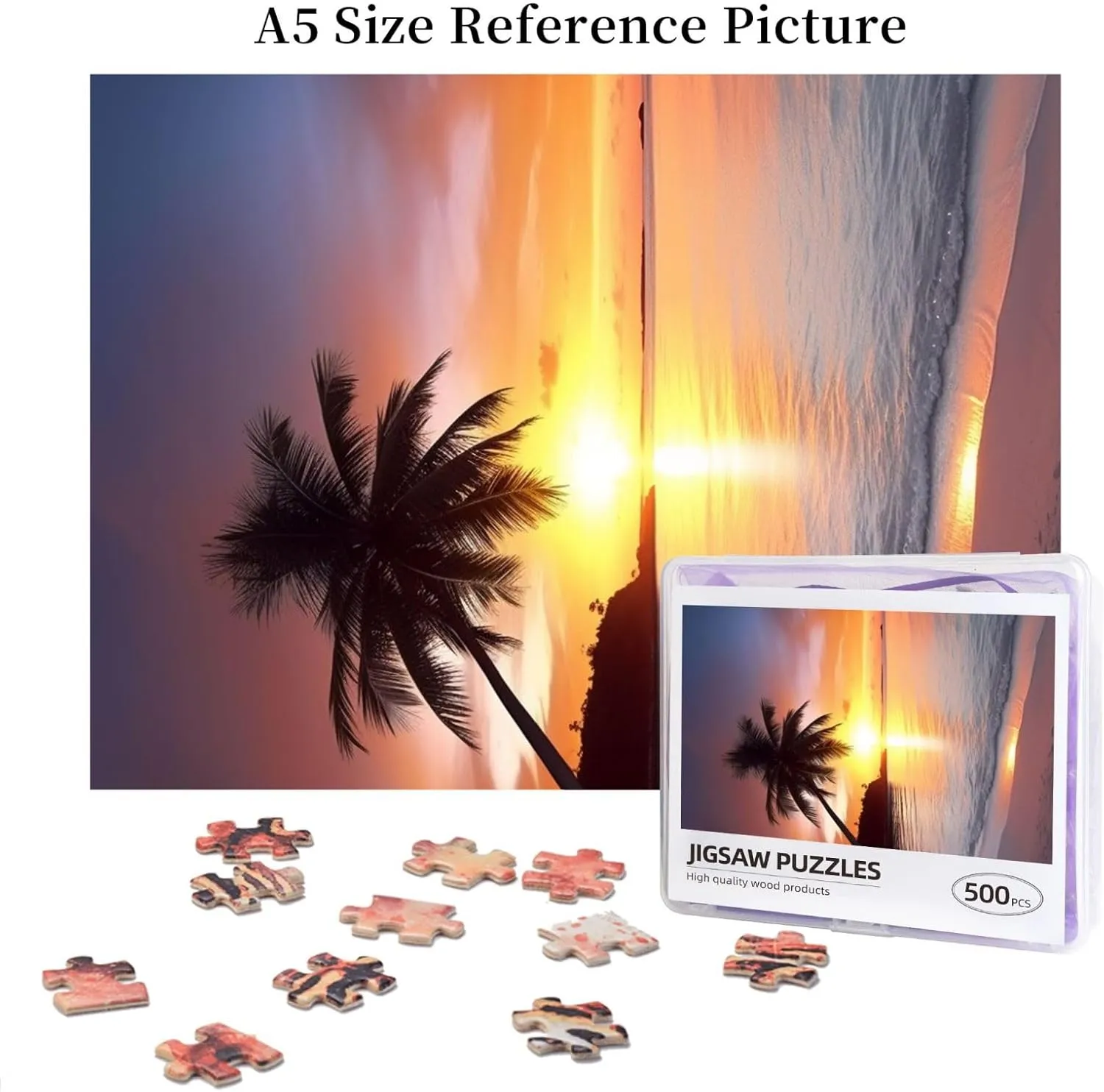 Adults Family Birthday Valentine's Day Gifts Jigsaw Puzzle from Photos 500 Pieces Personalized Wooden Picture Puzzles Custom Puzzle from vascular fort Pictures Seaside Palm Tree Sunset Puzzles for 