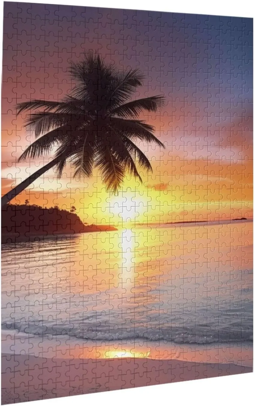 Adults Family Birthday Valentine's Day Gifts Jigsaw Puzzle from Photos 500 Pieces Personalized Wooden Picture Puzzles Custom Puzzle from vascular fort Pictures Seaside Palm Tree Sunset Puzzles for 