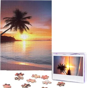 Adults Family Birthday Valentine's Day Gifts Jigsaw Puzzle from Photos 500 Pieces Personalized Wooden Picture Puzzles Custom Puzzle from vascular fort Pictures Seaside Palm Tree Sunset Puzzles for 