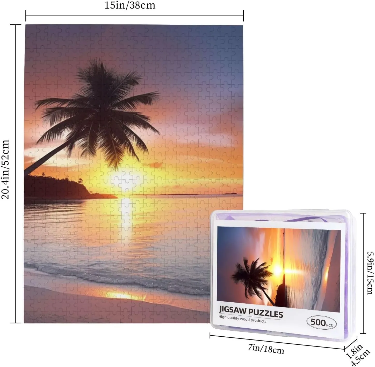 Adults Family Birthday Valentine's Day Gifts Jigsaw Puzzle from Photos 500 Pieces Personalized Wooden Picture Puzzles Custom Puzzle from vascular fort Pictures Seaside Palm Tree Sunset Puzzles for 