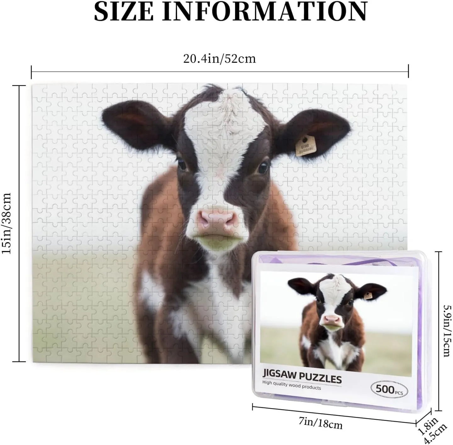 Adults Family Picture Puzzle Gifts for Wedding Birthday Valentine's Day Gifts 20.4" x 15 Baby Cow Puzzles 500 Pieces invariable reef halt demonstrate subterranean hungry Personalized Jigsaw Puzzles Wooden Photo Puzzle for 