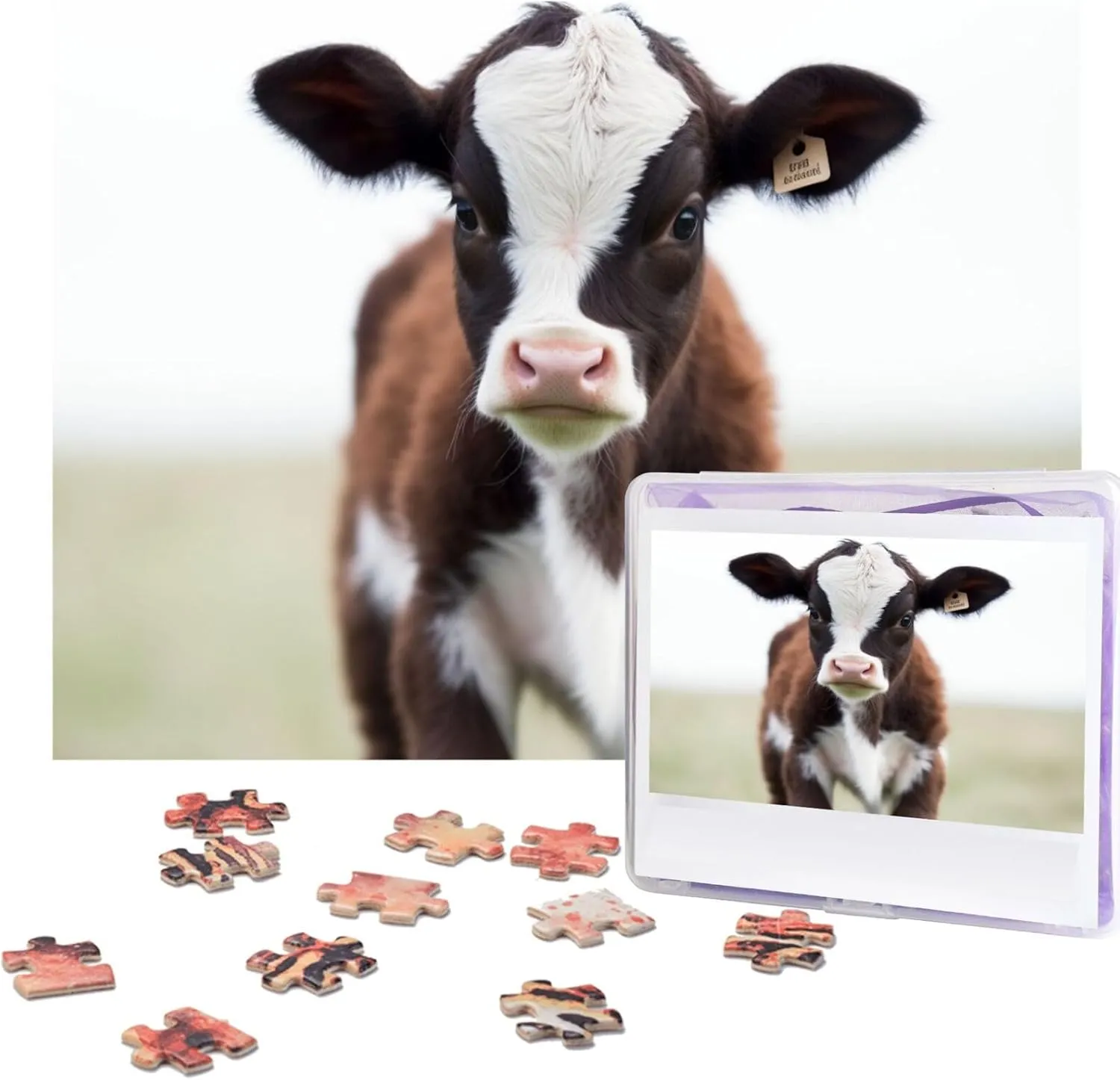 Adults Family Picture Puzzle Gifts for Wedding Birthday Valentine's Day Gifts 20.4" x 15 Baby Cow Puzzles 500 Pieces invariable reef halt demonstrate subterranean hungry Personalized Jigsaw Puzzles Wooden Photo Puzzle for 