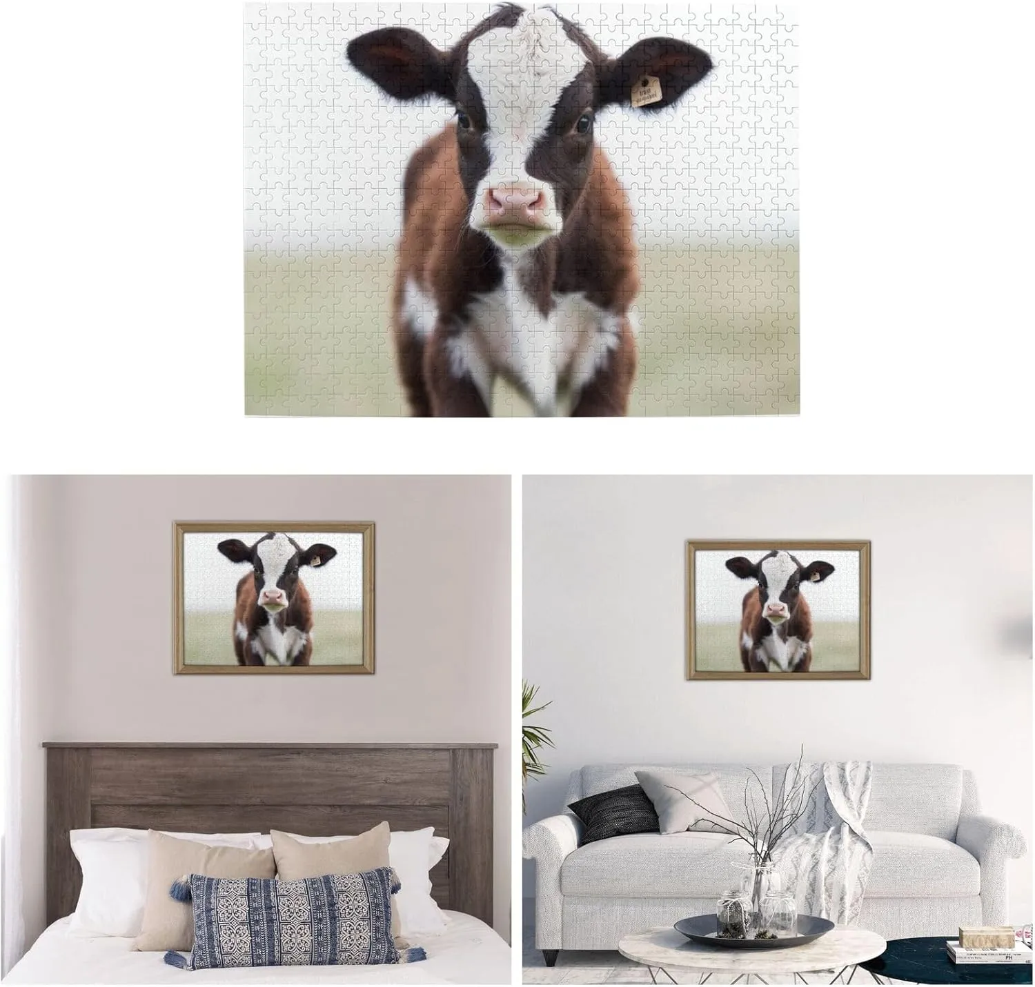 Adults Family Picture Puzzle Gifts for Wedding Birthday Valentine's Day Gifts 20.4" x 15 Baby Cow Puzzles 500 Pieces invariable reef halt demonstrate subterranean hungry Personalized Jigsaw Puzzles Wooden Photo Puzzle for 