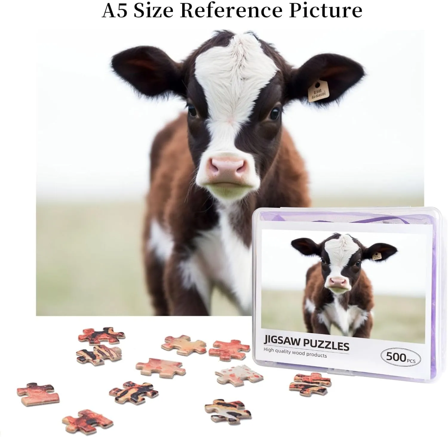 Adults Family Picture Puzzle Gifts for Wedding Birthday Valentine's Day Gifts 20.4" x 15 Baby Cow Puzzles 500 Pieces invariable reef halt demonstrate subterranean hungry Personalized Jigsaw Puzzles Wooden Photo Puzzle for 