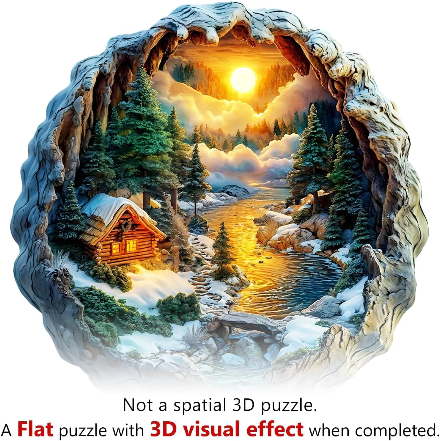 Adults$ Flat Puzzle with 3D Visual Effect$ Winter Scene Wooden Jigsaw Puzzles for Adults$ Forest River Sunset Wood Puzzles Adult$ Wall coral empty aptly decorative Art Canvas Puzzle(M -11.4 * 11.2in -200 pcs) Wooden Puzzles for 