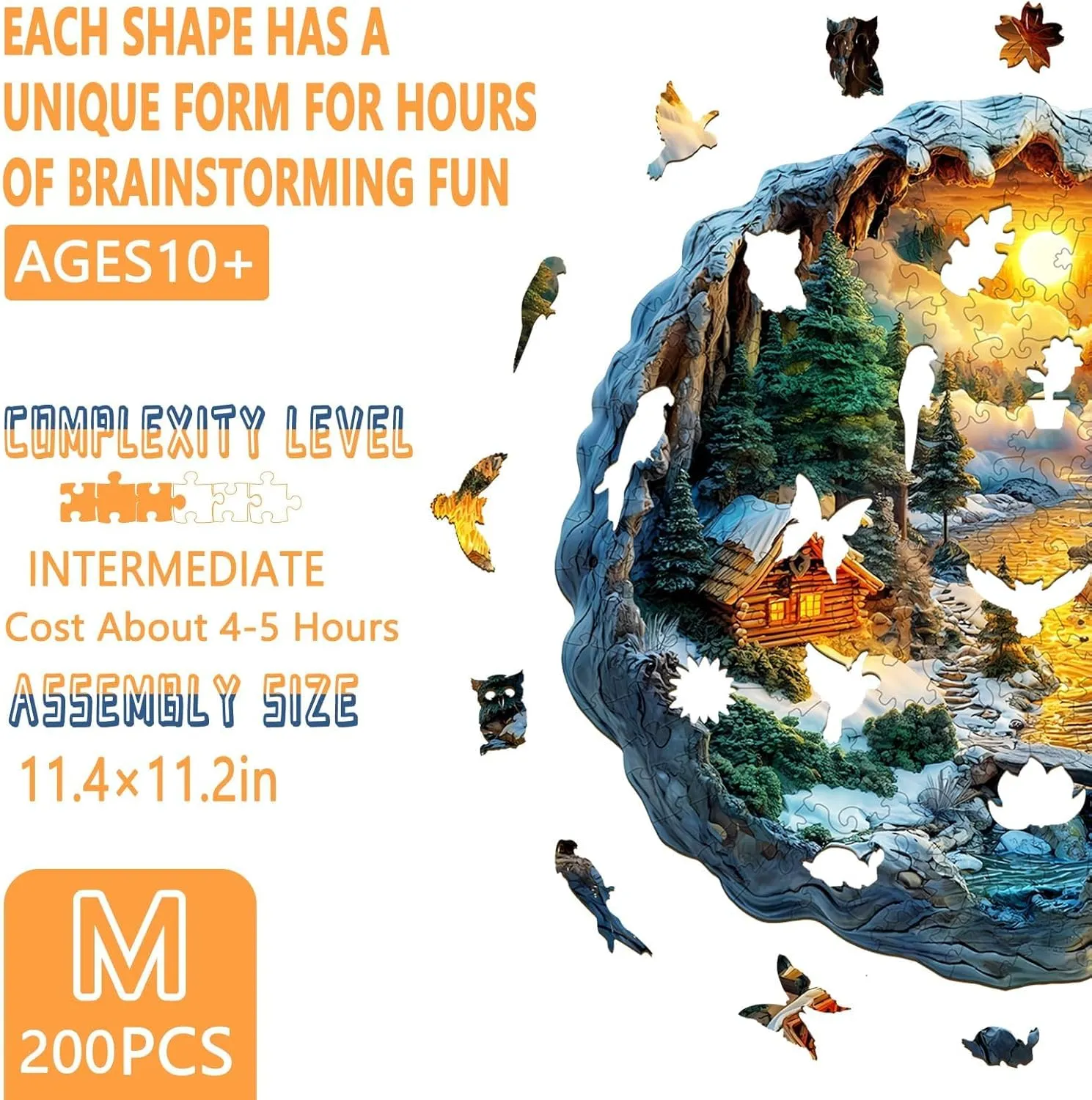 Adults$ Flat Puzzle with 3D Visual Effect$ Winter Scene Wooden Jigsaw Puzzles for Adults$ Forest River Sunset Wood Puzzles Adult$ Wall coral empty aptly decorative Art Canvas Puzzle(M -11.4 * 11.2in -200 pcs) Wooden Puzzles for 