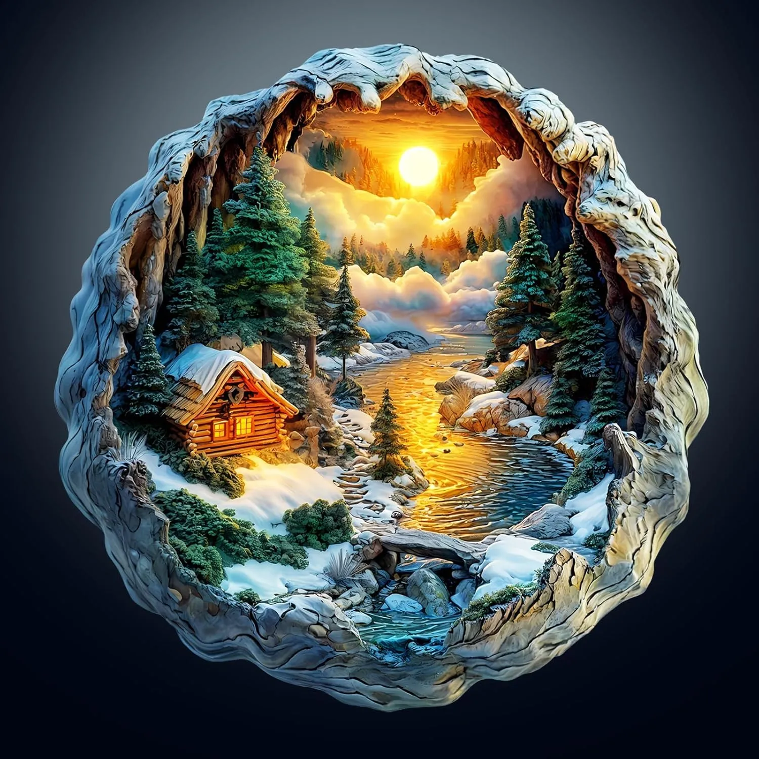 Adults$ Flat Puzzle with 3D Visual Effect$ Winter Scene Wooden Jigsaw Puzzles for Adults$ Forest River Sunset Wood Puzzles Adult$ Wall coral empty aptly decorative Art Canvas Puzzle(M -11.4 * 11.2in -200 pcs) Wooden Puzzles for 