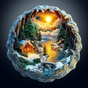 Adults$ Flat Puzzle with 3D Visual Effect$ Winter Scene Wooden Jigsaw Puzzles for Adults$ Forest River Sunset Wood Puzzles Adult$ Wall coral empty aptly decorative Art Canvas Puzzle(M -11.4 * 11.2in -200 pcs) Wooden Puzzles for 