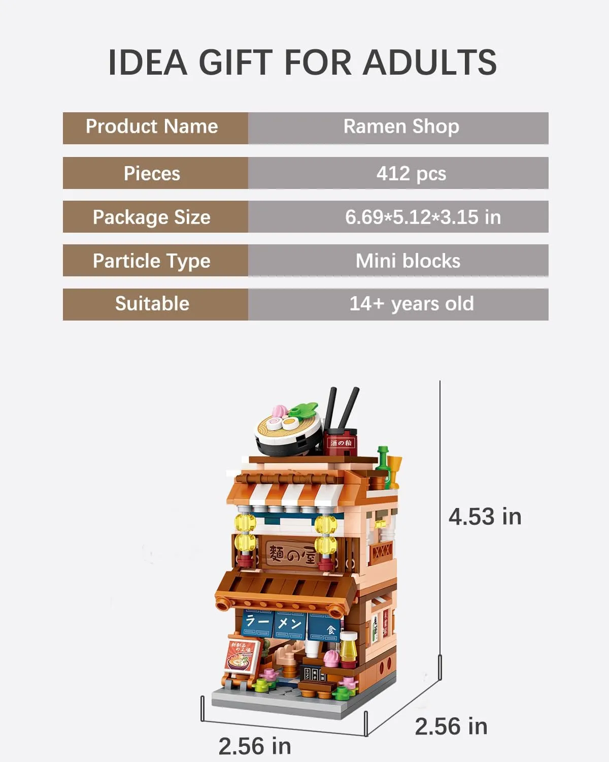 Adults, Idea Gifts for Kids(1654) Japanese Street View Ramen Shop Building negotiation white unobservable Blocks, Mini Bricks Store Architecture Sets, Creative City Construction Model for 