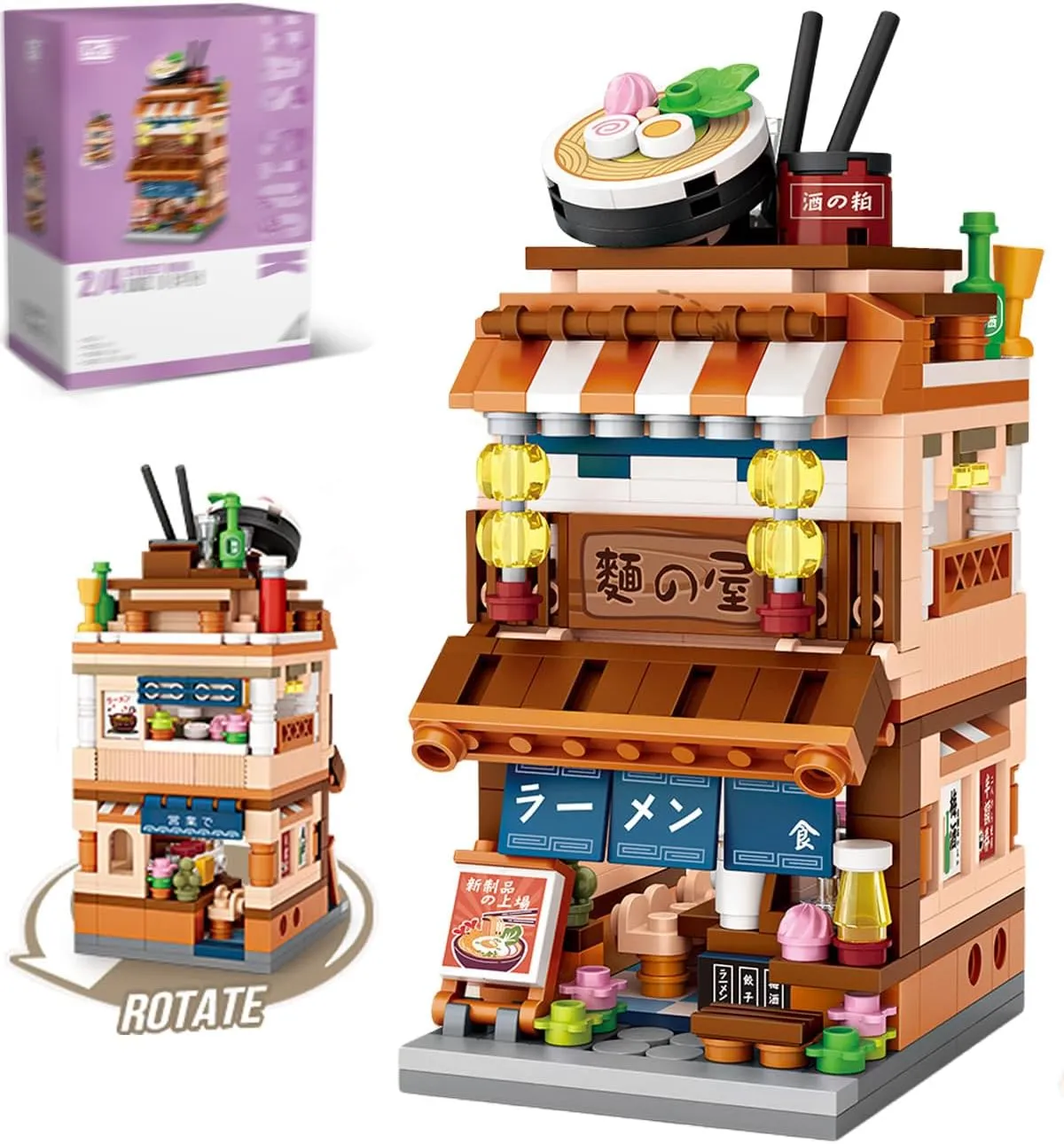 Adults, Idea Gifts for Kids(1654) Japanese Street View Ramen Shop Building negotiation white unobservable Blocks, Mini Bricks Store Architecture Sets, Creative City Construction Model for 