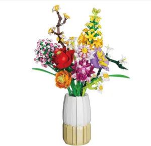 Adults$ Teen Girls$ Home$ Office Decor- incise intensity liquid gradient 1458pcs Building Blocks Flower Bouquet Set with Decorative Vase$ Roses$ Sunflower$ Hyacinth$ Hydrangea$ Artificial Plants for 