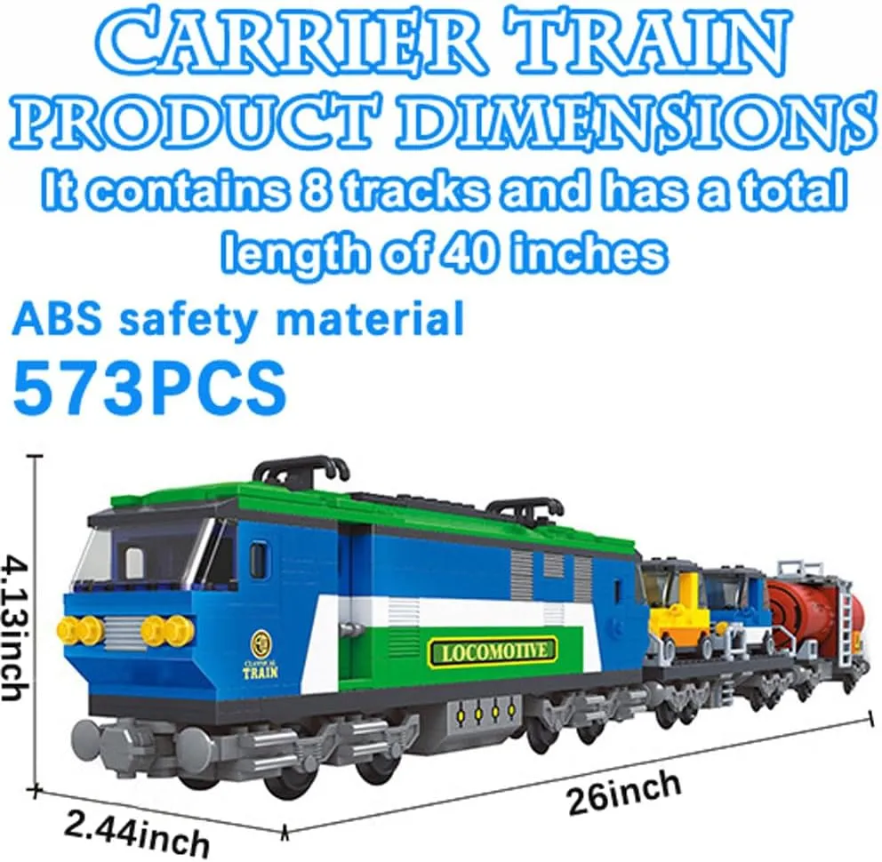 Aged 6-12,City Cargo Train Model Building Bricks Set with Train Tracks,Freight Trains Model STEM Toys,573PCS, Blue Classic Train Toy Building duplicate host Block Set for Boys Girls 