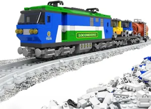 Aged 6-12,City Cargo Train Model Building Bricks Set with Train Tracks,Freight Trains Model STEM Toys,573PCS, Blue Classic Train Toy Building duplicate host Block Set for Boys Girls 