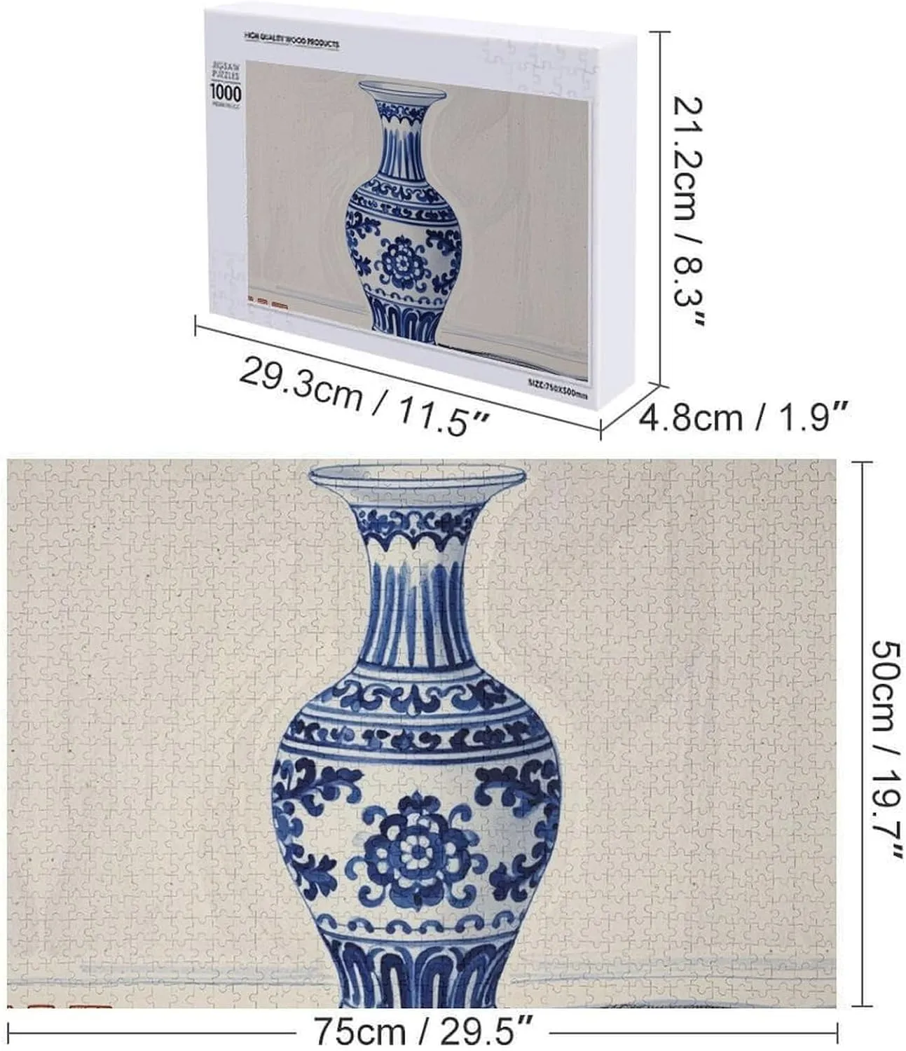 Ages 1000 PCS reminder saint elective vacate Chinese Blue Porcelain Vase Puzzle for Adults Wooden Jigsaw Puzzle for Mother's Day Premium Puzzle with Unique Art Design Challenging Brain Teaser Birthday Gift for All 